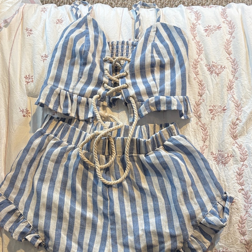 Striped Blue and White Two Piece